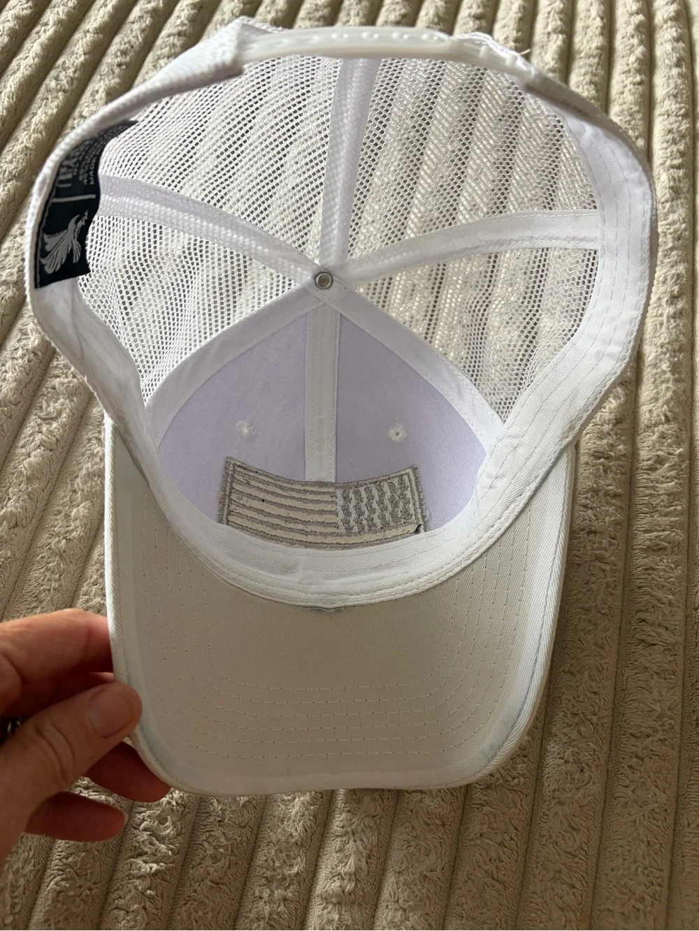 Men's White Baseball Cap with Black & White American Flag Patch